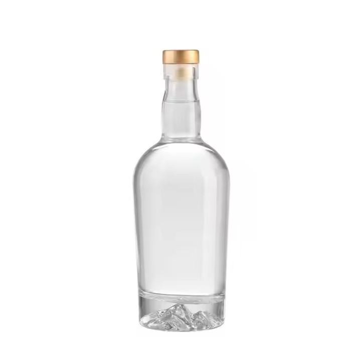 Wholesale High Quality Liquor Bottle 750ml Luxury Flat Round Rum Spirits Whiskey Tequila Glass Bottle