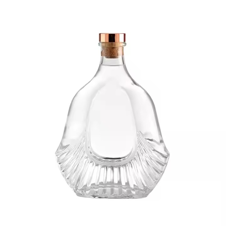 Customization 750ml Spirit Gin Vodka Brandy Liquor Clear Glass Bottle Engraved Ridges Crystal Glass Bottles