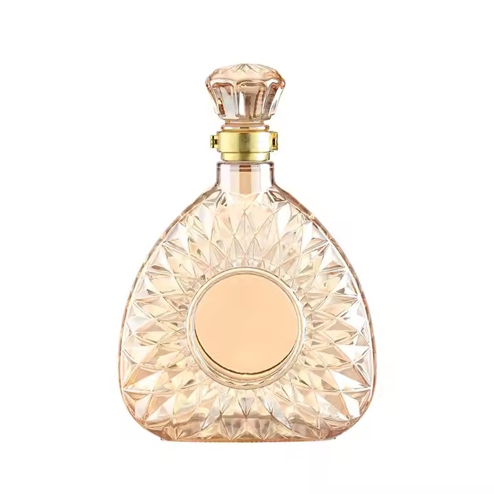 750ml Round Frosted Empty Custom Alcoholic Drink Tequila Whiskey Gin Decorative Glass Bottles With Bottle Cap