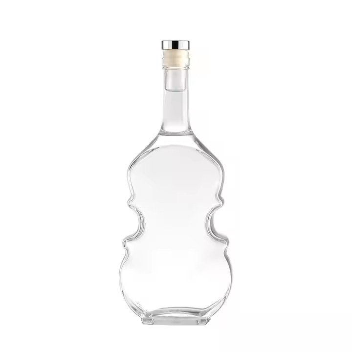 Unique Shaped Empty Liquor Wine Glass Bottles Vodka Brandy Whisky Beverages Transparent Empty Violin Glass Wine Bottles
