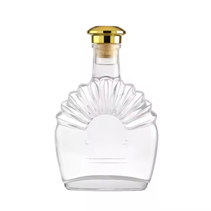 High Quality Vodka Whiskey Rum Wine Glass Bottle Personalised Custom Design Emboss Clear Transparent Brandy Bottle
