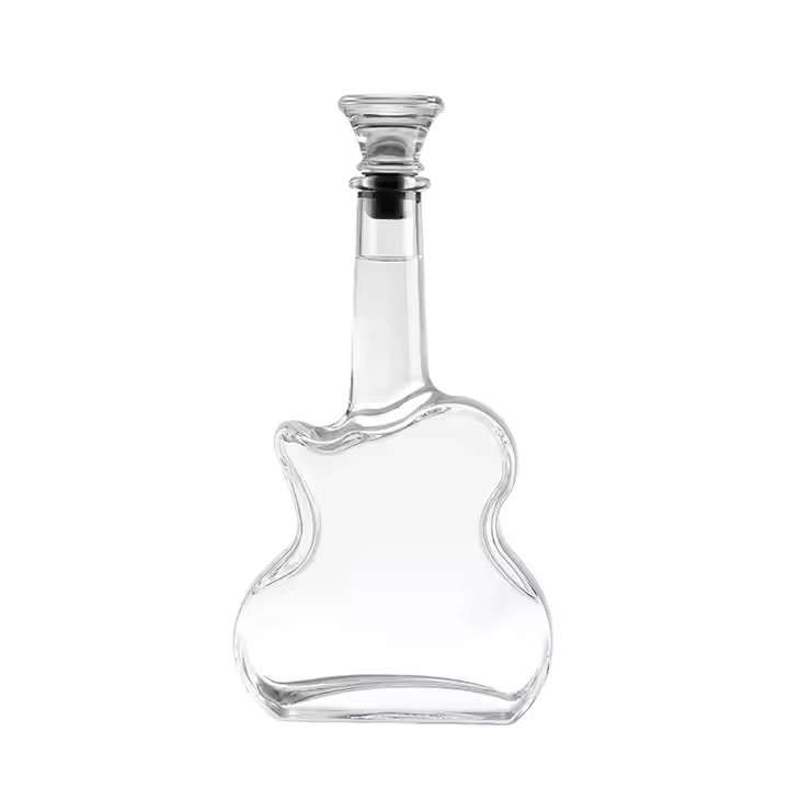 Custom Shape Whisky Vodka Bottle Empty Vodka Brandy Tequila Spirit Bottle Guitar Shaped Glass Bottle With Lid