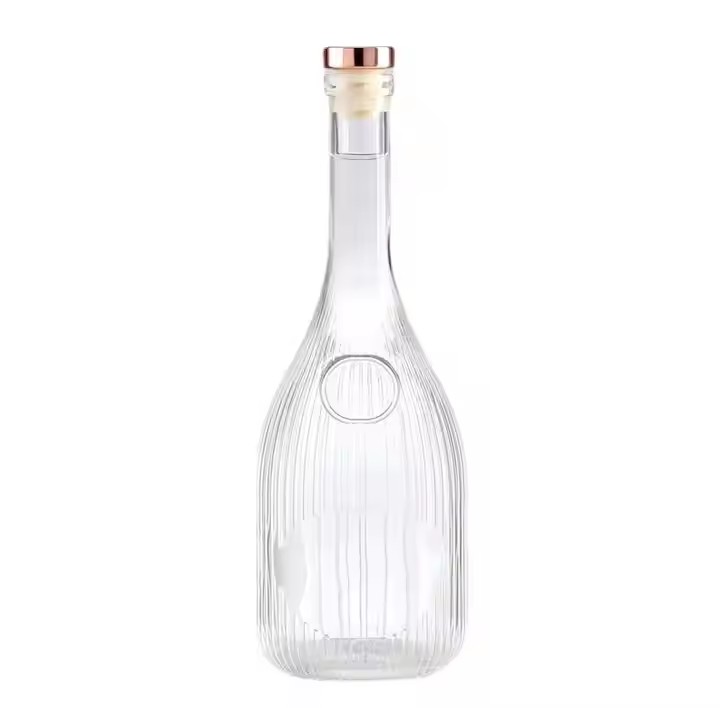 China Manufacturer Empty Packaging Glass Wine Bottle Fruit Wine Engrave Stripe Glass Bottles With Sealing Caps