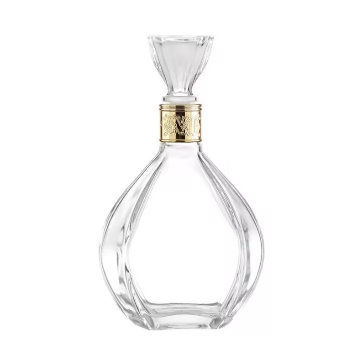 Unique Shape Liquor Glass Bottle Transparent Whiskey Brandy Square Alcohol Glass Bottles 750ml Liquor Glass Bottle with Cork