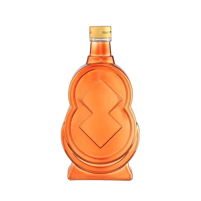Classical Antique Wine Bottle 500ml Orange Screw Screen Print Gourd Shape Glass Wine Bottle