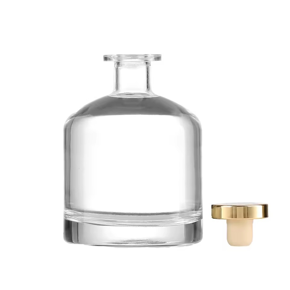 750ml 700ml 500ml 350ml Factory Customized Round Cork Mouth Long Neck Thick Bottom Vodka Whiskey Liquor Glass Bottle