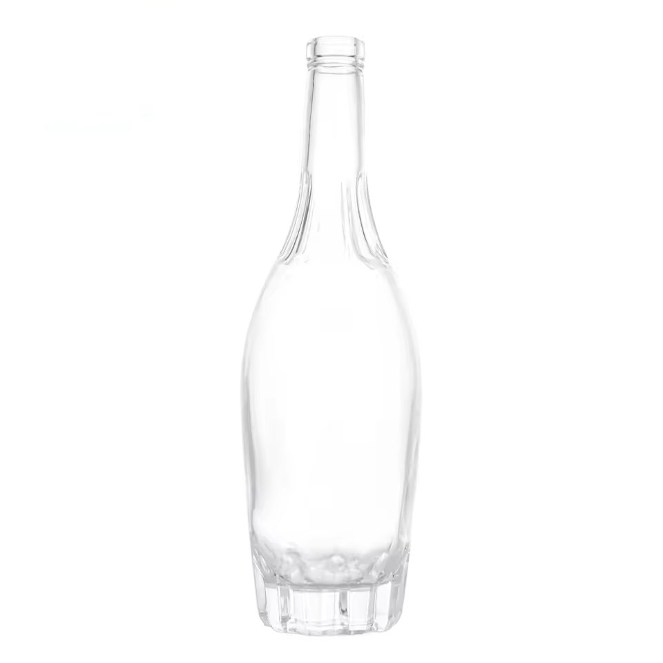 Manufacturer 700ml Super Flint Vodka Bottle with Thick Carved Bottom Pattern Base for Liquor Rum Whiskey with Custom Logo Cork