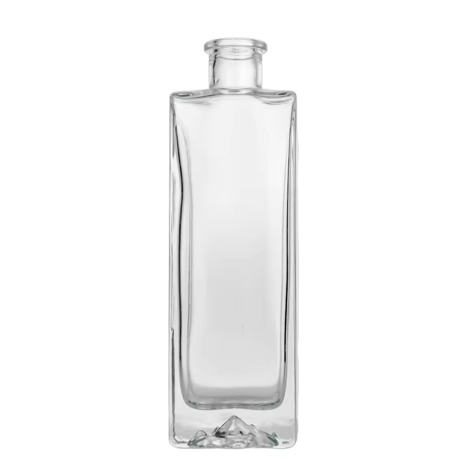Luxury Flat Square Volcano Mountain Bottom Bottle 250ml Clear Glass Bottle for Whiskey Vodka Gin Tequila