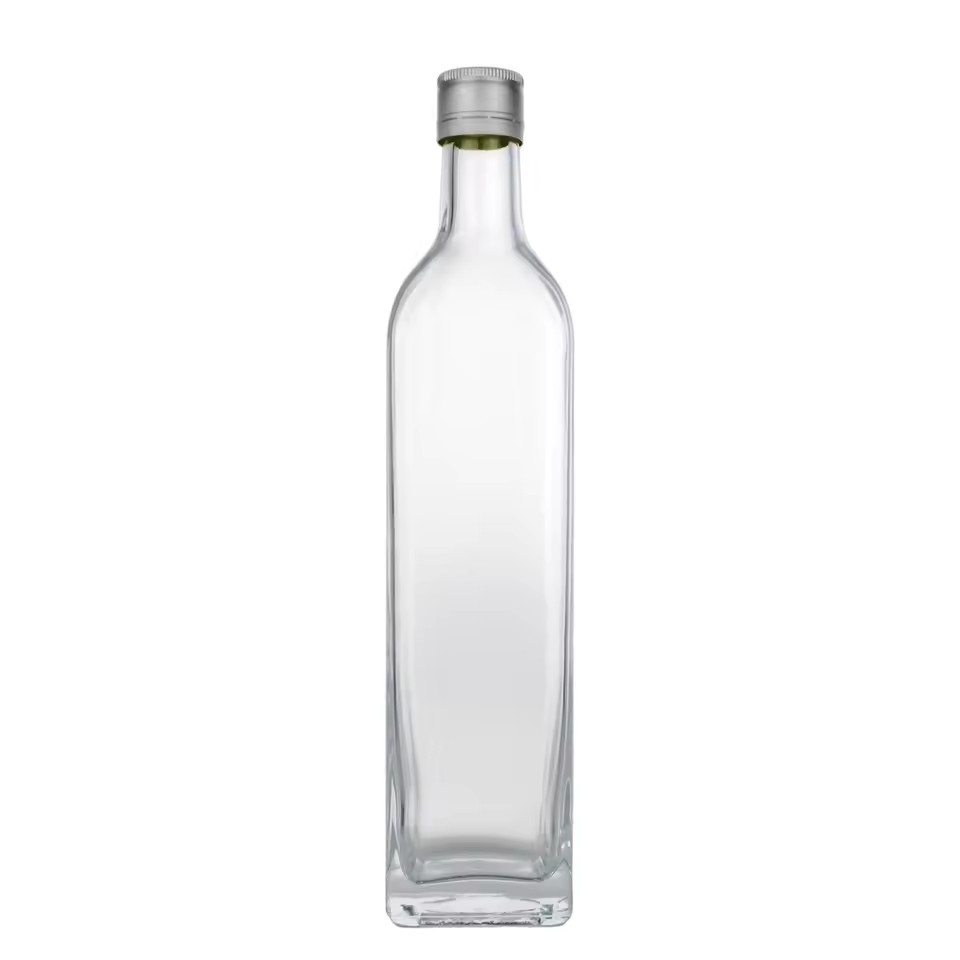 Factory Wholesale 750ml Square Glass Spirits Bottle with Aluminum Screw Cork - Thick Bottom Vodka Brandy Rum Gin