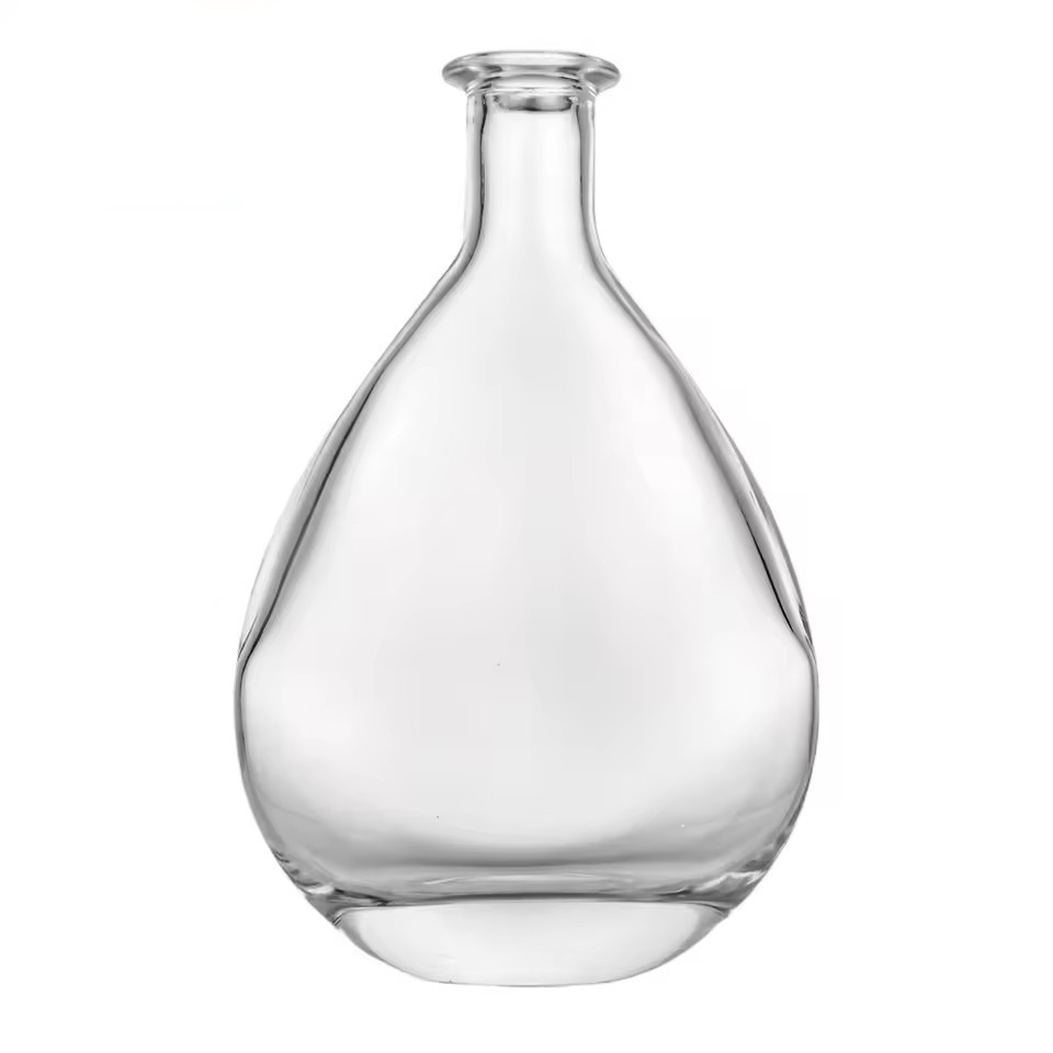 Modern 750ml Teardrop Shape Flat Bottle for Premium Gin Vodka Tequila Custom Logo Empty Spirit Liquor Glass Bottle With Cork