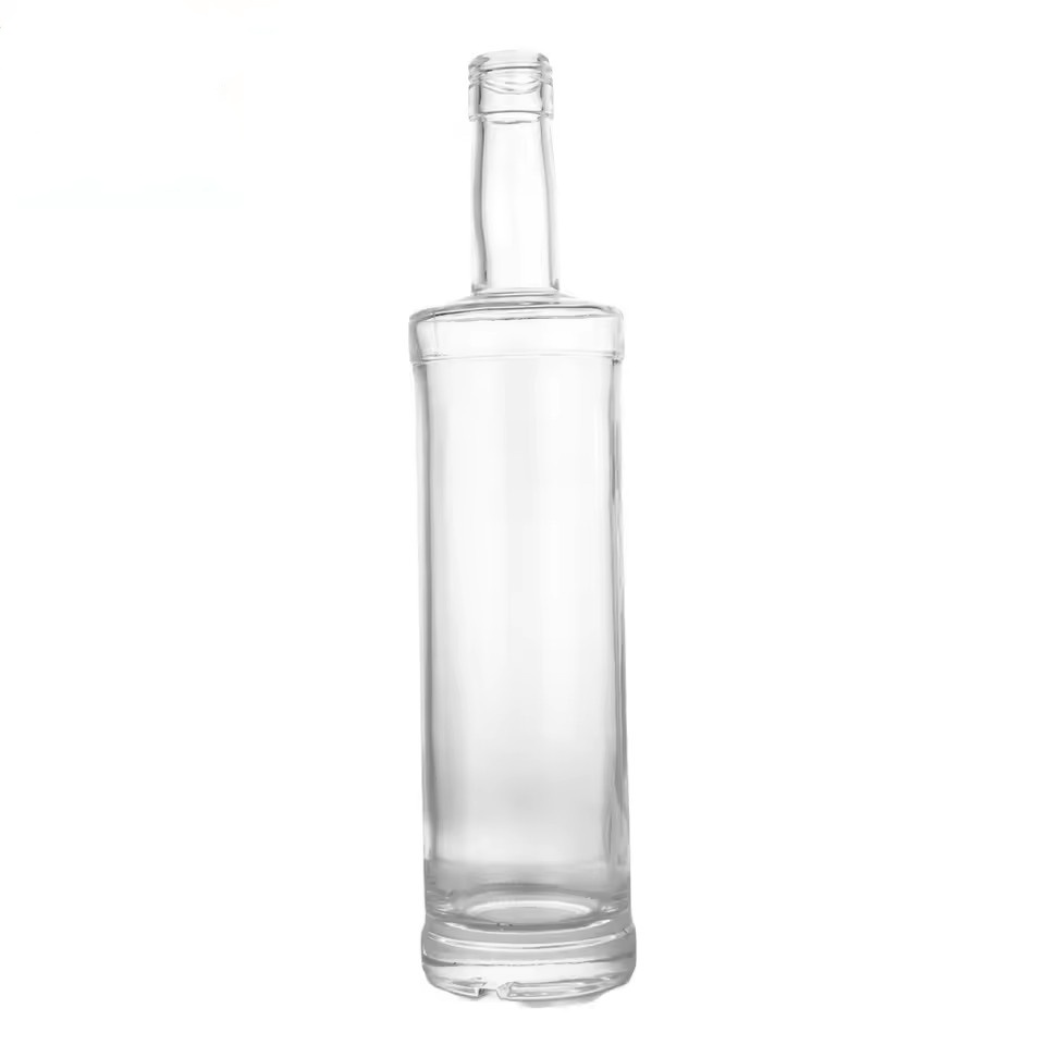 Custom Logo 750ml Long Neck Cylinder Glass Bottle for High-end Gin Tequila Vodka Empty Luxury Spirit Glass Liquor Bottle