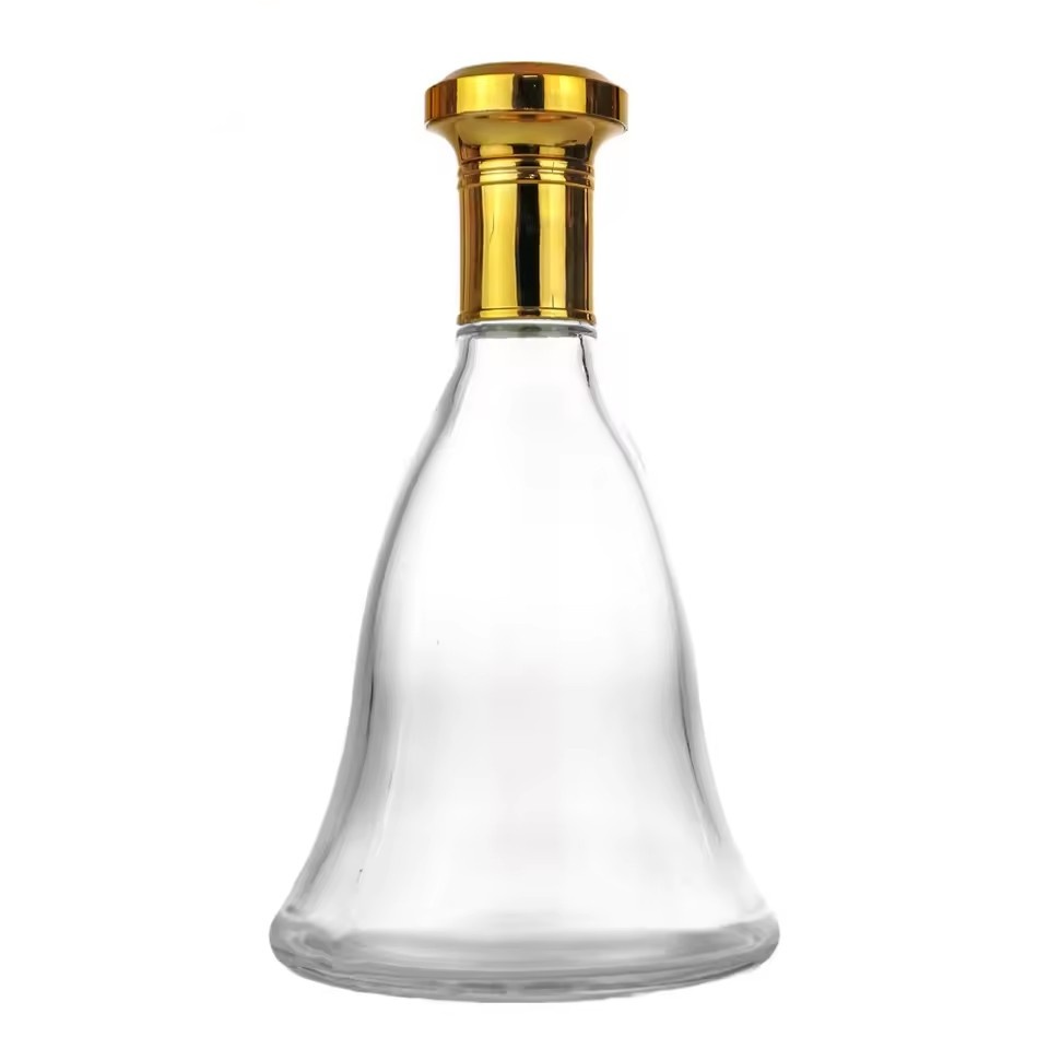 High Quality 750ml 75cl Transparent Glass Bottle with Luxury Custom Gold UV Cork for Brandy Vodka Rum Tequila Wine and Liquor