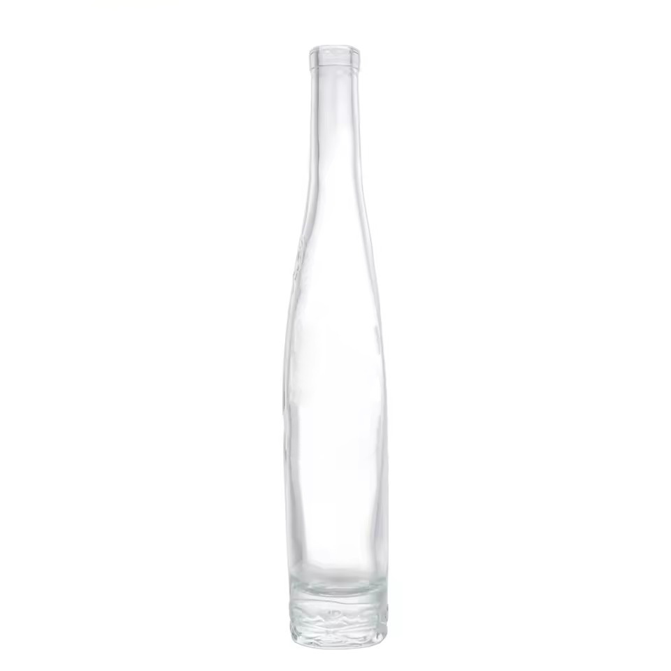 Custom 375ml Empty Ice Wine Glass Bottle Tall Round Shape Long Neck Glass Bottle With Cork Top
