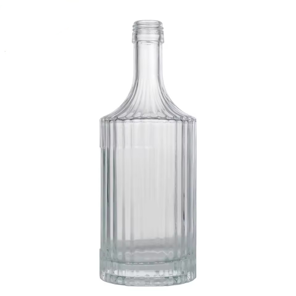 New Design High Quality Stripe Glass Bottles 500ml Beverage Vodka Gin Bottle Custom Clear Glass Bottle with SCREW CAP