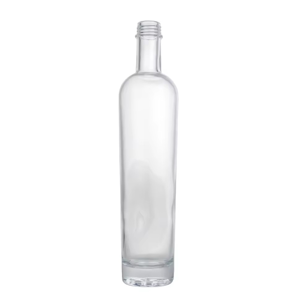 Factory Wholesale Round 500ml clear Vodka 500ml Brandy Rum Glass Spirit Bottle With SCREW CAP Custom Label