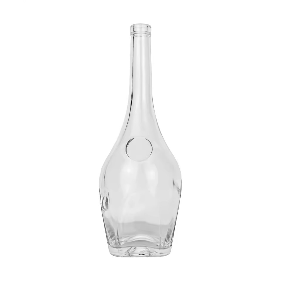 1000ml clear Super Flint Glass Curvilinear Glass Bottle With a Square Base and Mid-Section Circumferential Indentation Design