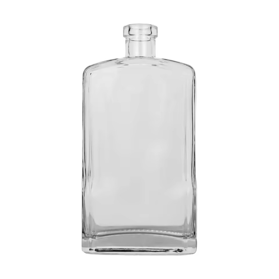 Luxury Custom square Design clear Glass Spirit Bottle 500ml Rum 50cl Tequila Glass Bottle Custom Cork