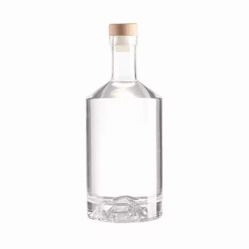 Wholesale Custom Crystal Glass Bottle 750ml Capacity with Cork Sealing for Brandy Vodka Whiskey Gin Mojito Spirit Tequila