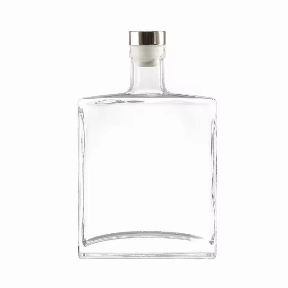 Custom Square Glass Bottles for Whiskey Gin Vodka Brandy Tequila Energy Drinks 750ml 500ml 200ml Capacities with Cork Seal