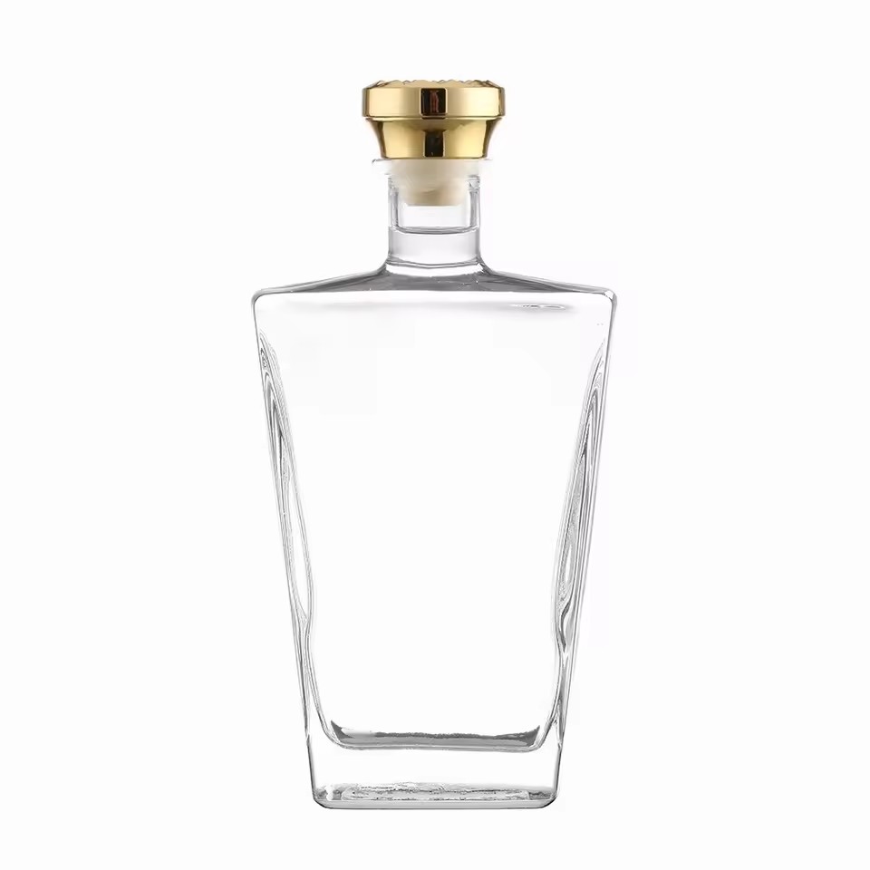 Hot Customizable 500ml 1000ml Square Glass Spirit Bottle Custom Printed Logo for Vodka Whiskey Rum Tequila Rubber Stoppers