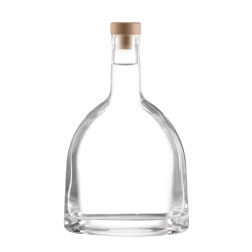750ml High Flint Glass Bottle Long Neck Round Large Design for Whisky Brandy Gin Vodka Spirits Cork Stopper
