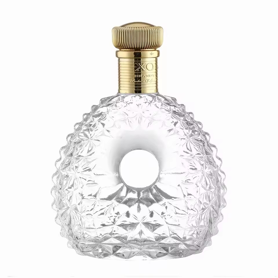 Factory Custom 750ml Empty Glass Container Exotic Liquor Whisky Bottle with Cork Seal for Tequila and Brandy