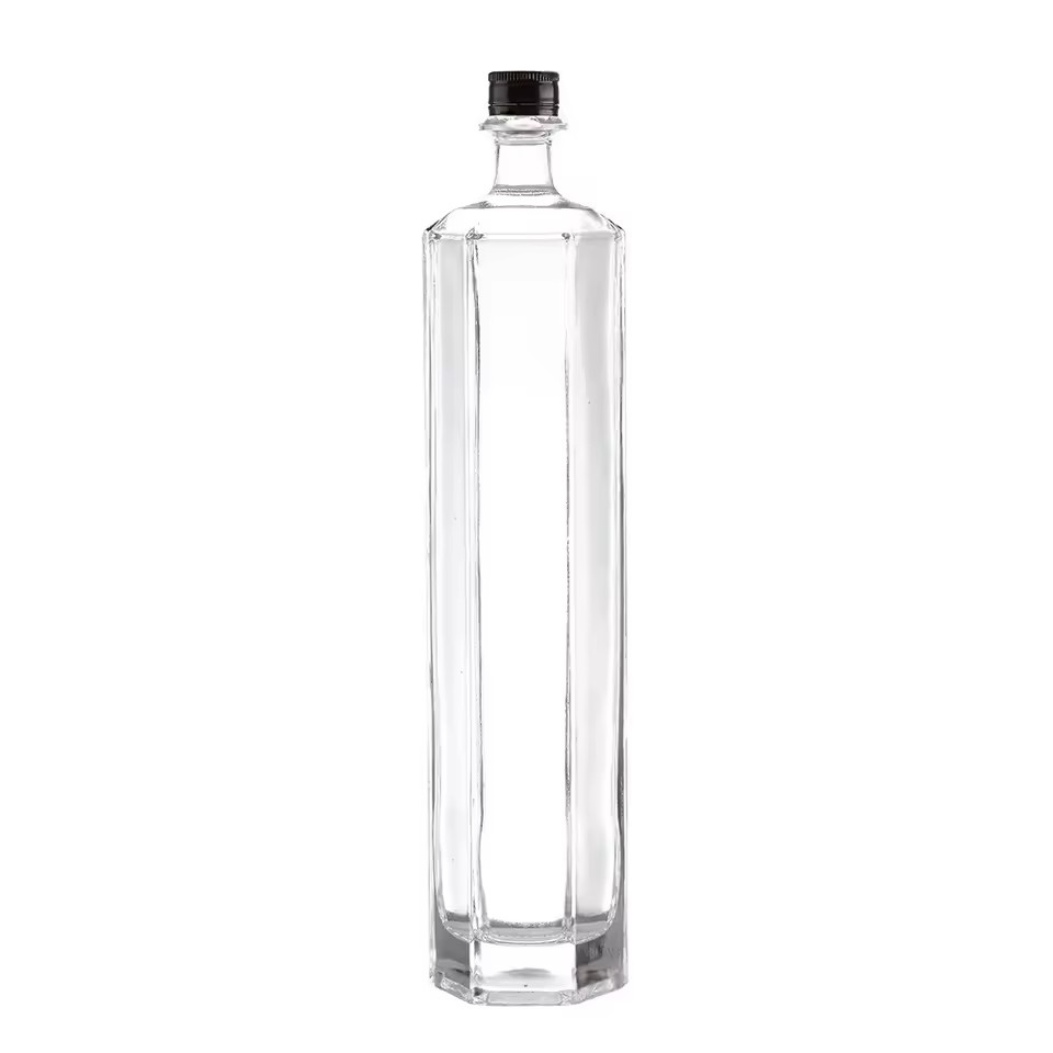 New Arrival 500ml Clear Glass Beverage Bottle Aluminum Screw Cap Rubber Stopper for Energy Drinks