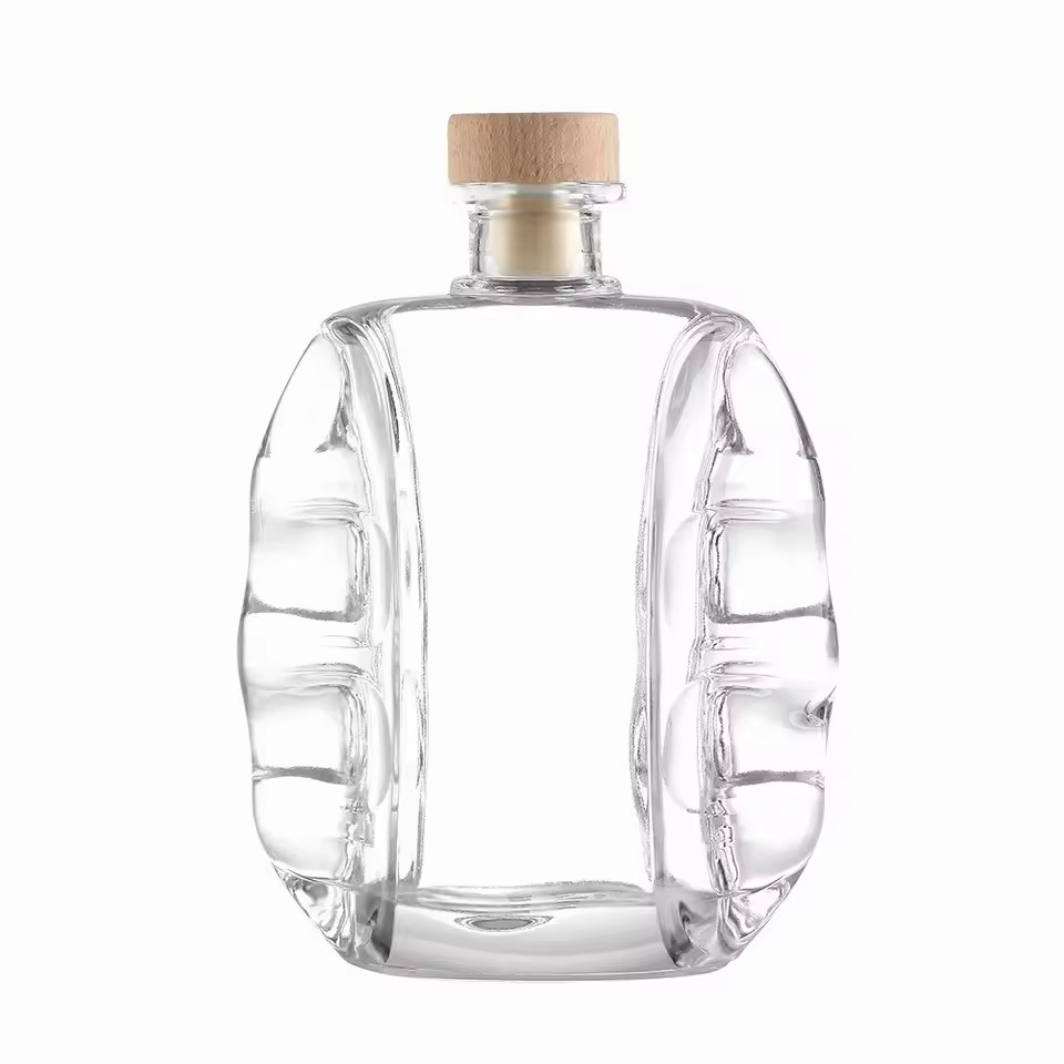 Factory Wholesale Customized 500ml Square Rum Glass Bottles Cork Sealed for Whiskey Wine Spirits Tequila Use