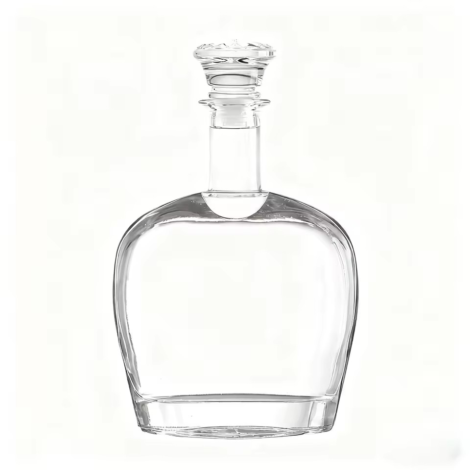 Customised 700ml/750ml Flat Shape Glass Bottle with Sand Screen Printing Rubber Seal for Red Wine Tequila and Brandy