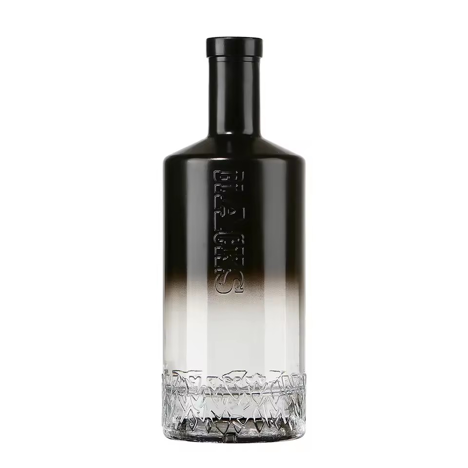 Luxury Thick Glass Customizable Spraying Black 500ml 750ml Empty Glass Liquor Bottle With Cork Closure