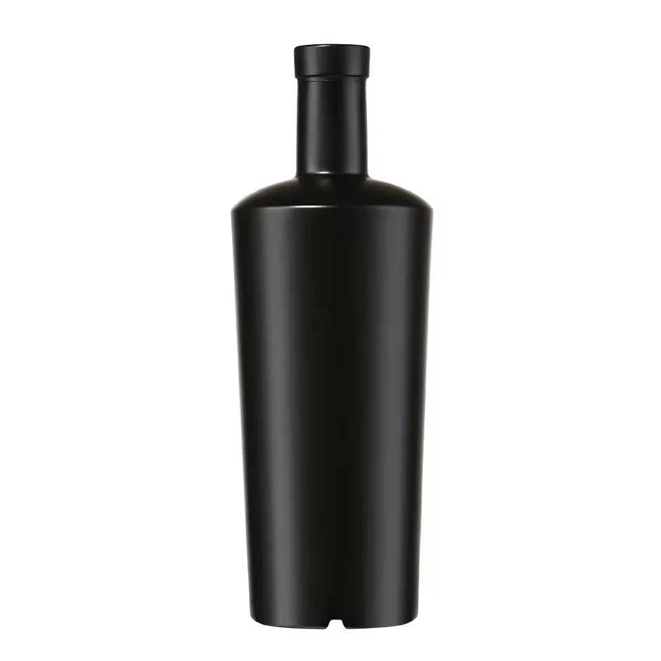 Premium Thick Glass Customizable Spraying Matte Black 500ml 750ml Cork Cap Empty Glass Oil Bottle