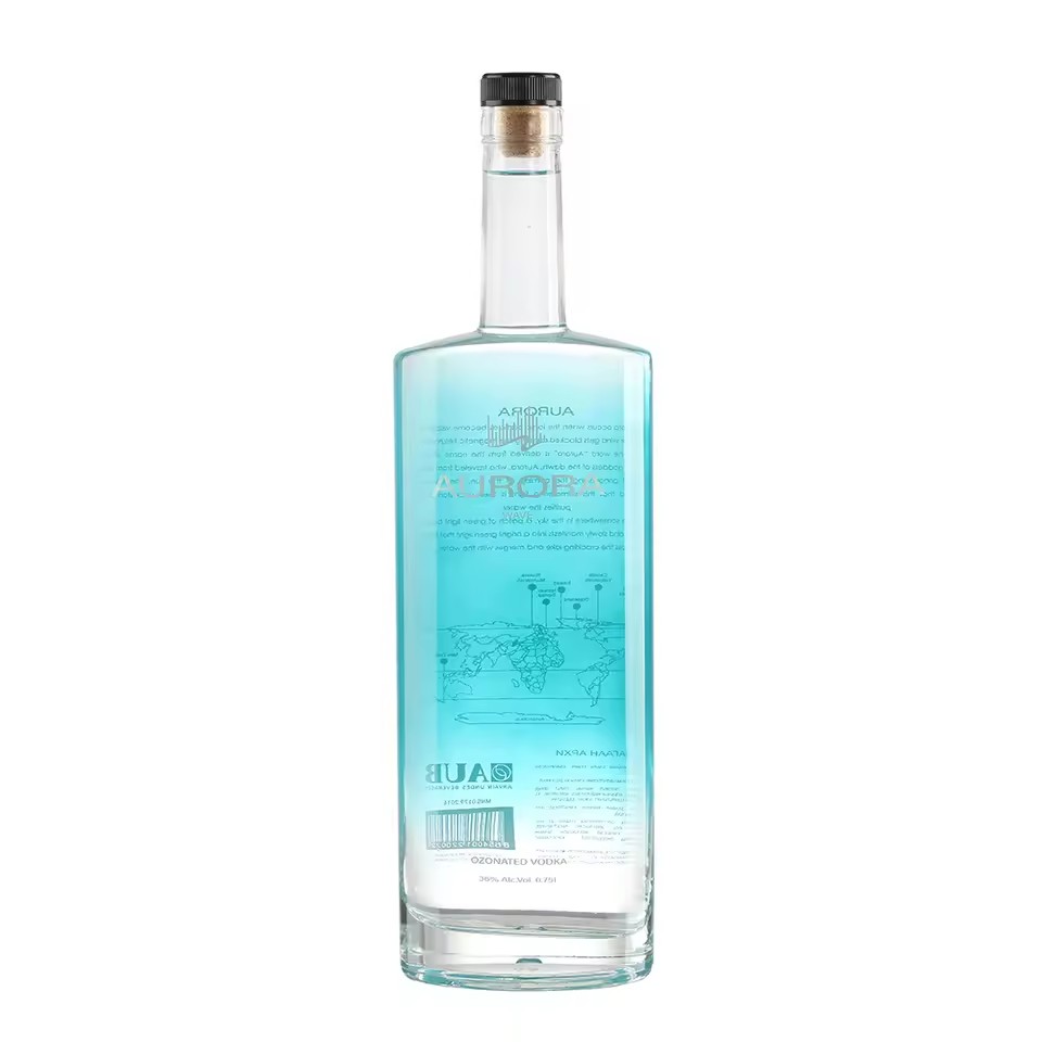 Quiet Luxury Blue Horizon Customized Transparent Empty Flat 500ml 750ml Glass Vodka Bottle for High-End Spirits