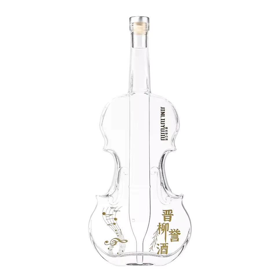 Elegant Customized Paganini Violin Premium Transparent Empty 500ml 750ml Glass Spirits Bottle for Gin Whisky