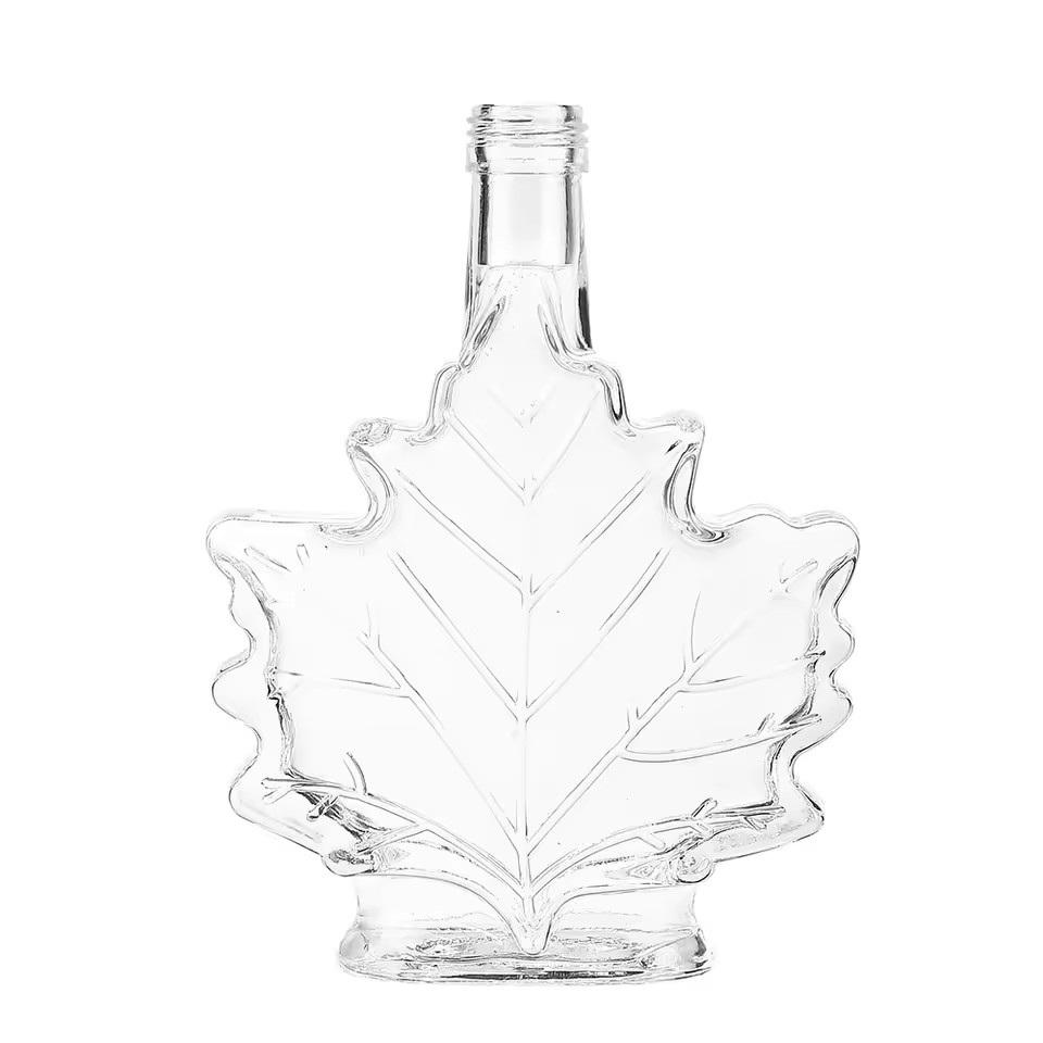 Creative Maple Leaf Shaped Glass Bottle with Aluminum Lid for Whisky Wine Tequila Brandy Drinks