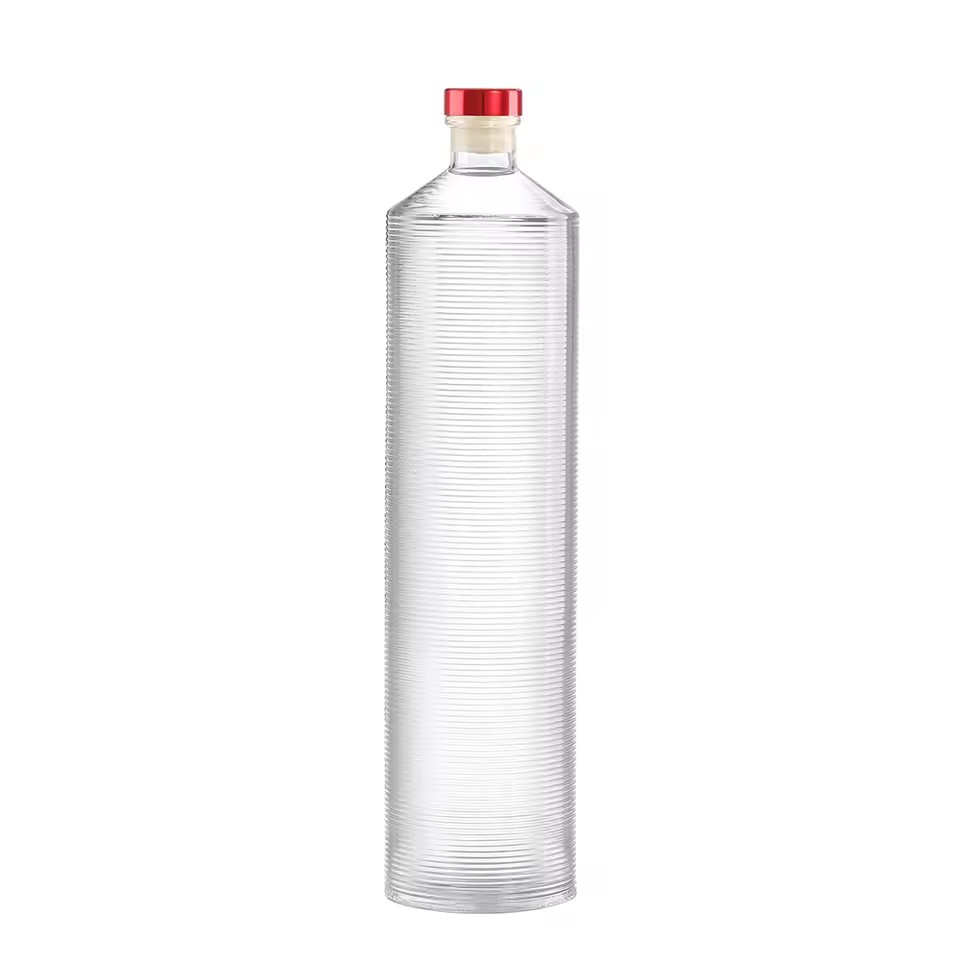 High-End Custom Stripe Round clear 750ml Glass Bottle Canada Popular Clear Champagne Vodka Whisky Rum Bottles