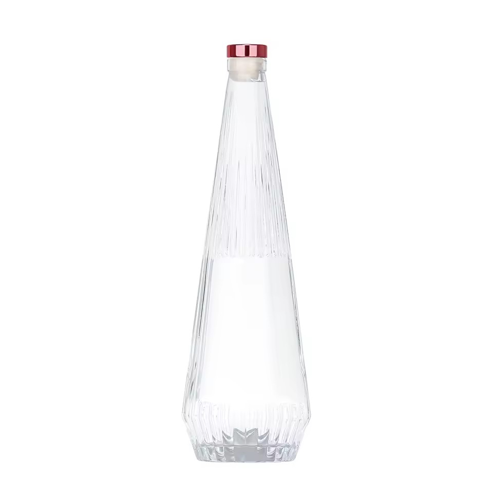 Engraving Vertical Stripes 500ml 700ml 750ml Spirits Glass Bottles Empty Liquor Glass Bottles for Tequila Vodka Brandy Whisky