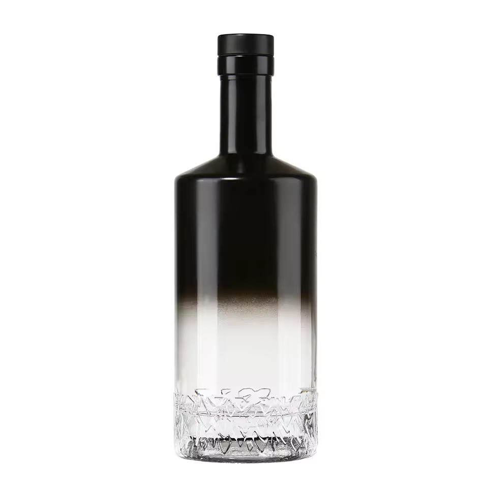 High-End Customized Twilight Spraying Black Gradient 500ml 750ml Empty Glass Liquor Bottle for Luxury Distilleries