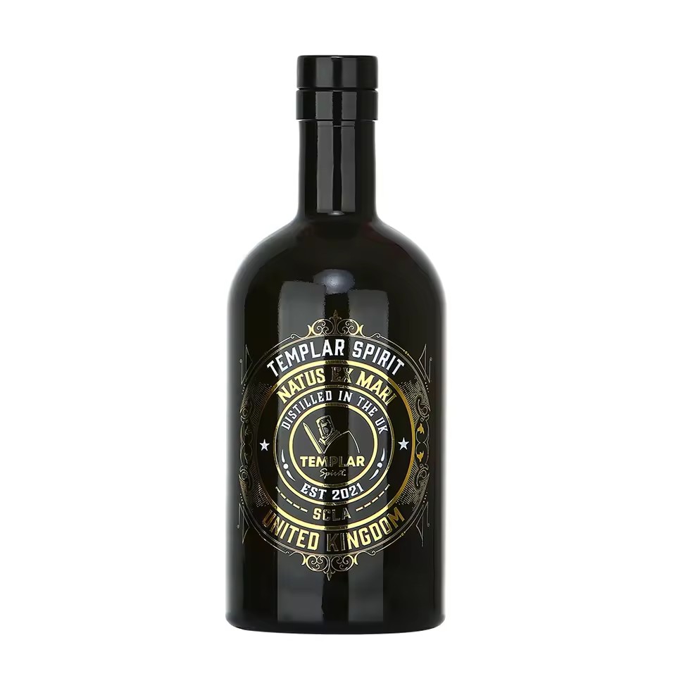 Classic Design Round Custom Black Luxury Logo Empty Liquor Glass Bottles 750ml 500ml Gin Whisky Spirit Vodka Brandy Bottles