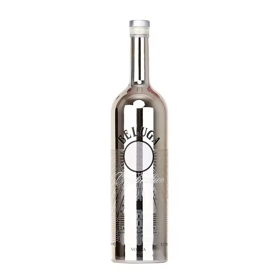 Wholesale Custom Electroplate Sliver 700ml 750ml 1000ml Empty Rum Gin Tequila Vodka Spirit Glass Liquor Bottle with Cork