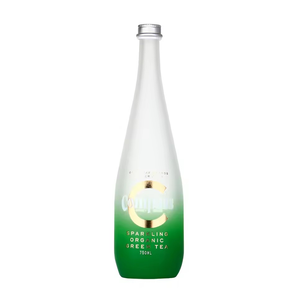 Hot Sale 330ml 500ml Spray Green Blue Printing Logo Glass Beverage Bottle Round Empty Glass Sparkling Water Bottle