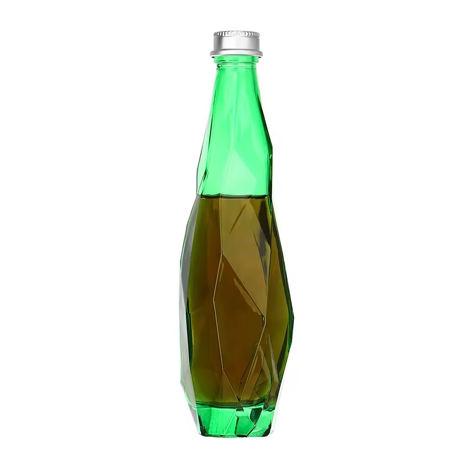 Wholesale Empty New Design Water Liquor Bottles 350ml 500ml 750ml Custom Shape Green Crystal Glass Mineral Water Bottle