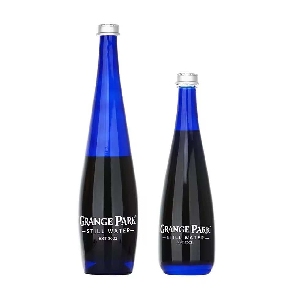 Factory Produce 330ml 500ml Custom Blue Color Drop Shape Empty Super Flint Glass Water Soda Beverage Glass Bottle with Lid