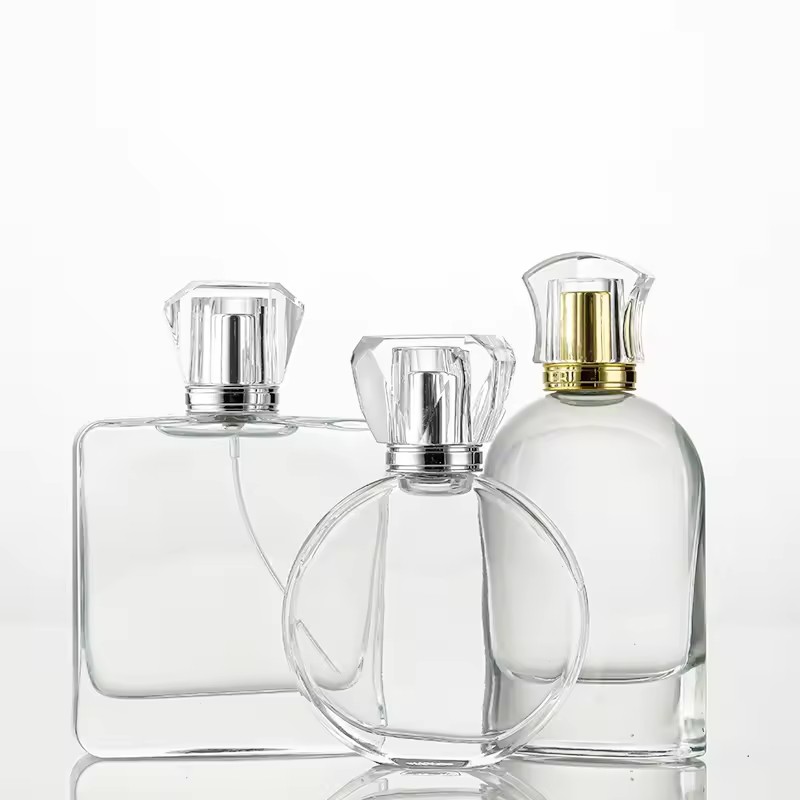 Premium Saudi Arabia Customized Fragrance Bottle 100ml Clear Transparent Luxury Cap Glass Perfume Bottle With Sprayer