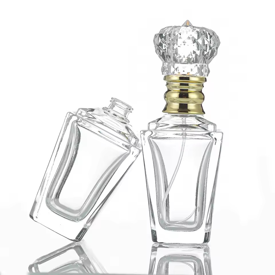 High-End 60ml Clear Transparent Pump Sprayer Wholesale Customized LOGO Printing Glass Perfume Bottle With Luxury Cap