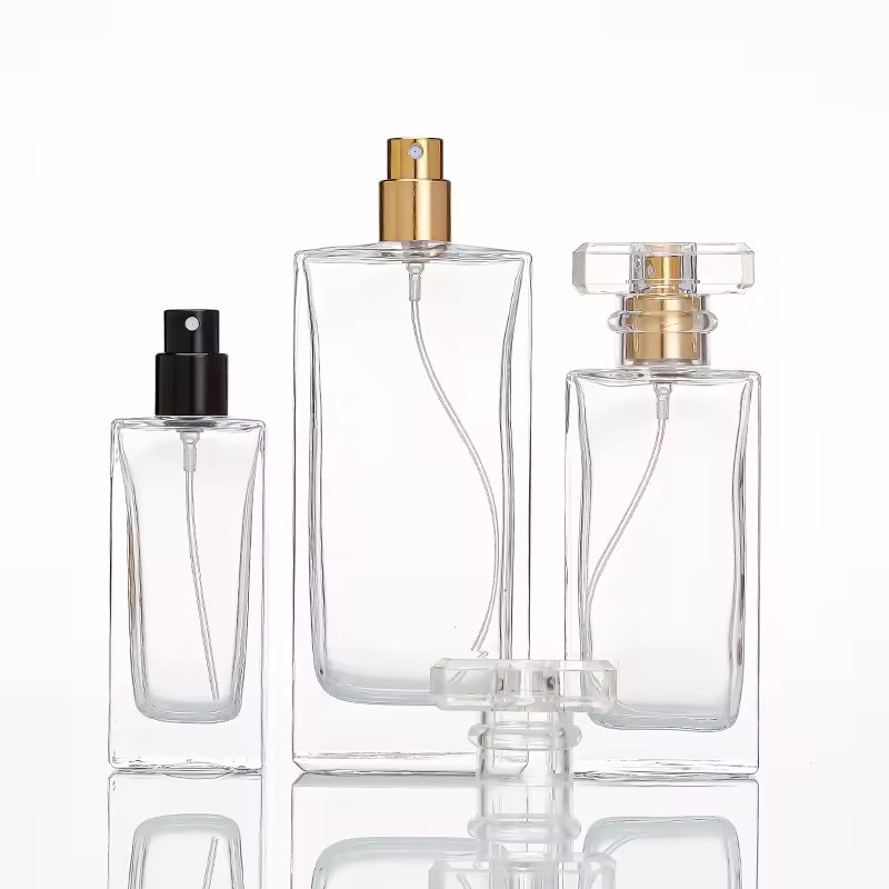 Premium Goods in Stock 30ml 50ml 100ml Clear Transparent Saudi Arabia Rectangle Wholesale Glass Perfume Bottle