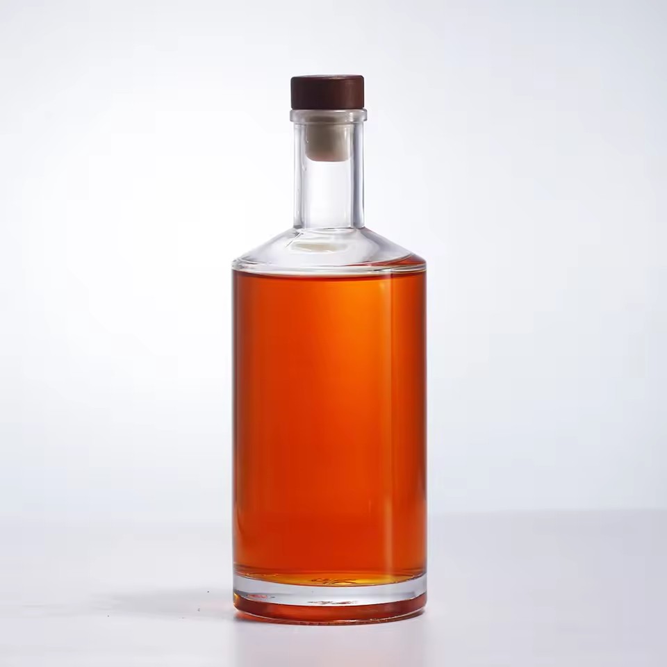 Wholesale Custom Empty Clear 375ml Wine Bottles Corks Frost Decal Options for Vodka Gin Brandy Whiskey Tequila Energy Drinks