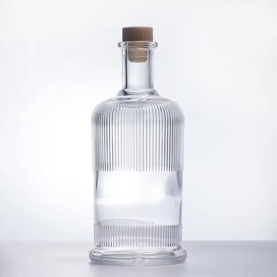 750ml Striped Glass Bottle Rum Vodka Whiskey Brandy Juice Coffee Spirits Tequila Hot Stamping Custom Label Printing