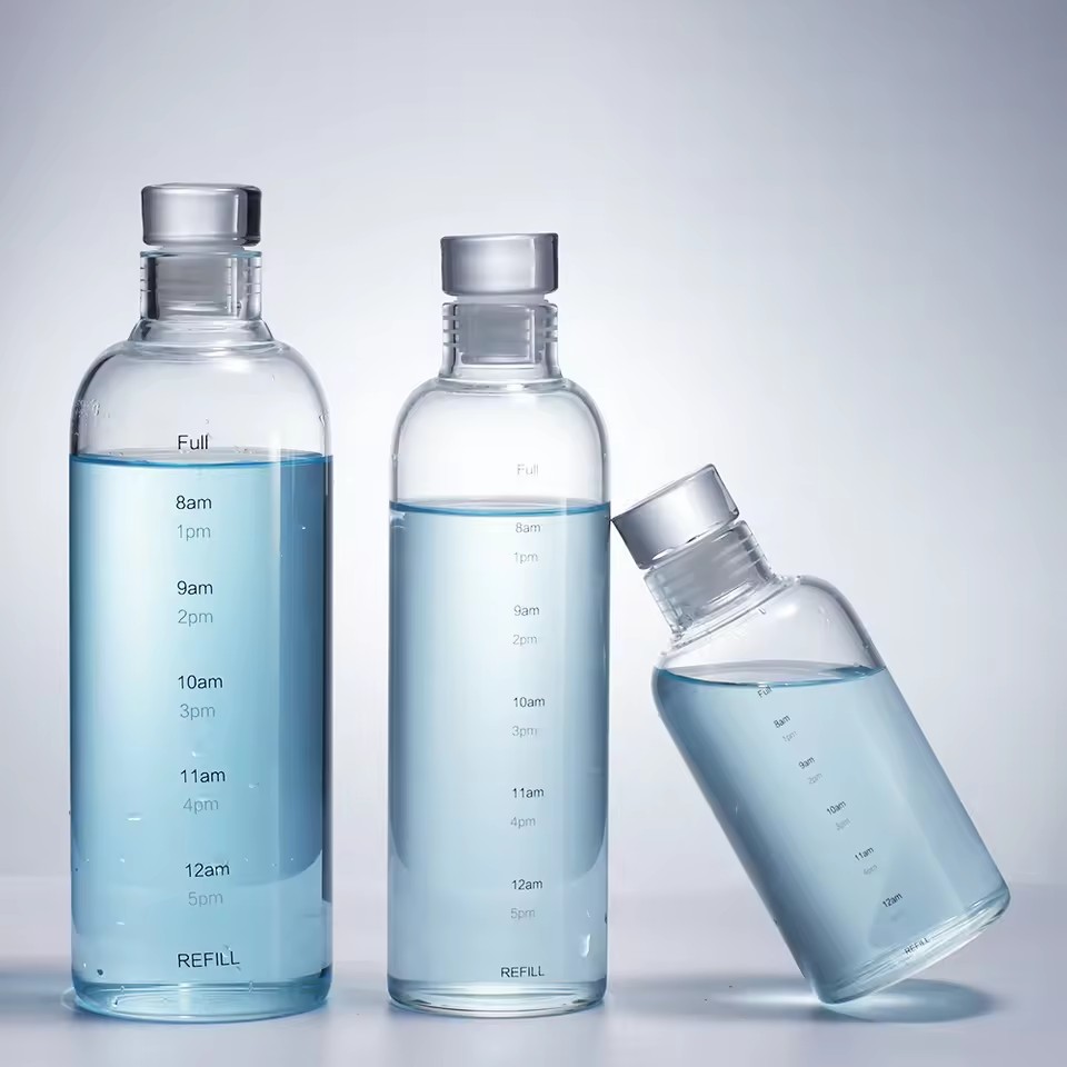 500ml/750ml Time Scale High Borosilicate Glass Bottle Food Grade Bubble Screw Cap for Tequila Water Clear Pot Empty Bottle