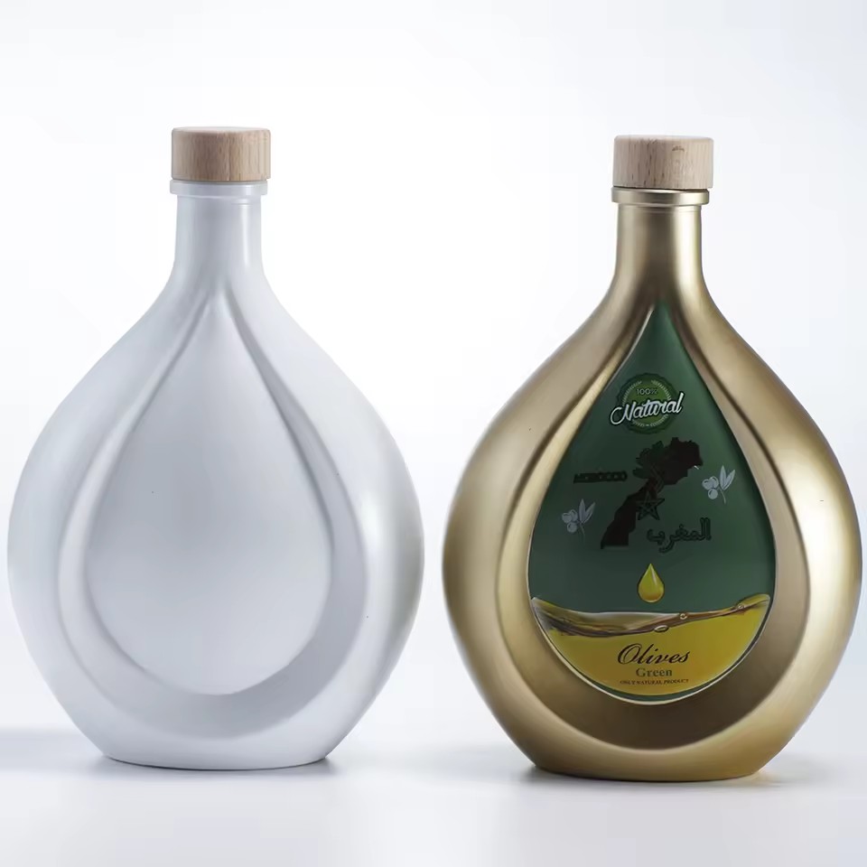 Customizable 500 1000 Glass Beverage Bottle for Brandy Yogurt Coffee Juice Milk Cola Energy Drinks Green Olive Oil Cork Sealing