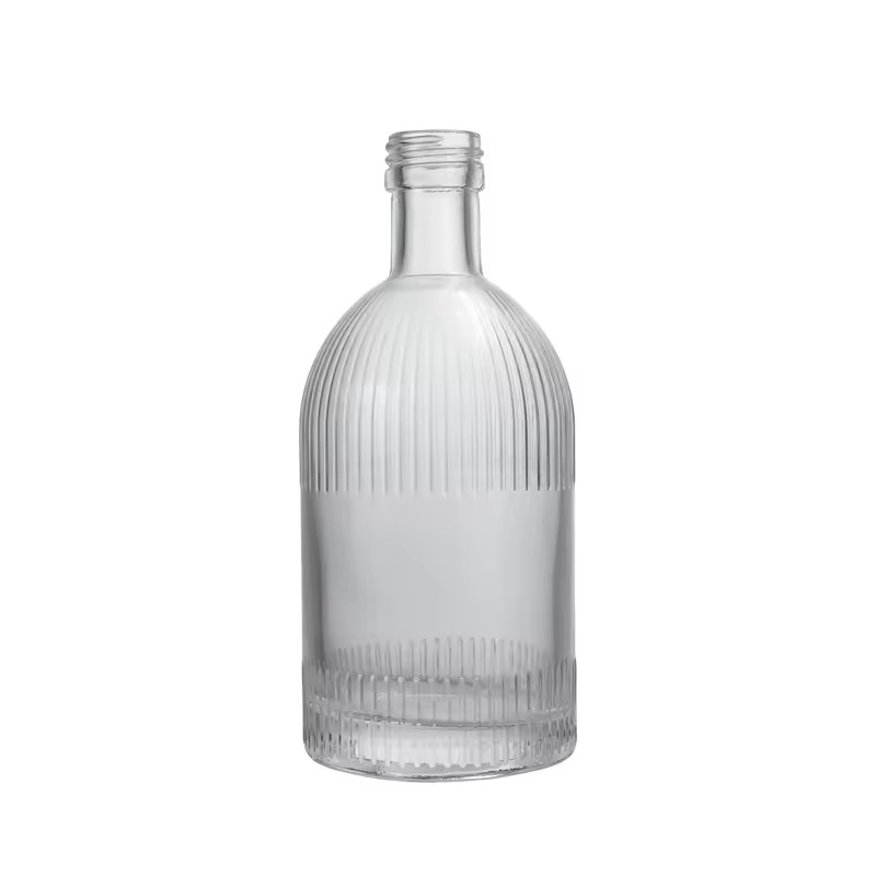Hot Selling 500ml Unique Vertical Stripe Beverage Glass Bottle Liquor Packaging Bottle with Screw Cap